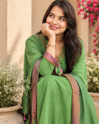 NUTAAN OLIVE GRACE KURTA SUIT SET