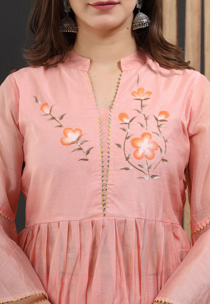 In.CottoM - INDIAN FLARED HAND PAINTED CHANDERI LEHENGA KURTI DUPATTA SET