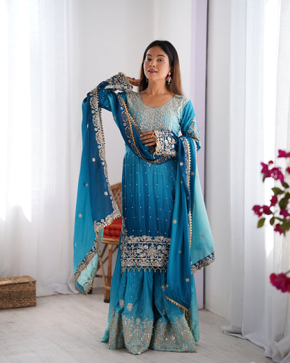 RIVER BLUE ELEGANT SHARARA WITH RIVER MOTI WORK - SET OF 3