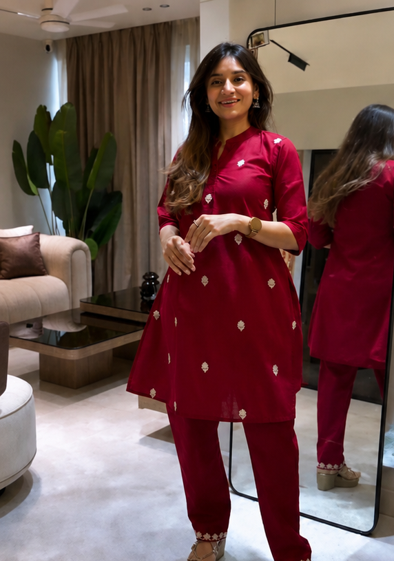 JAIPUR INSPIRE- MAROON COTTON CO-ORD SET