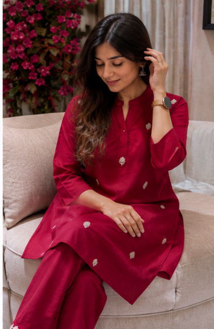 JAIPUR INSPIRE- MAROON COTTON CO-ORD SET