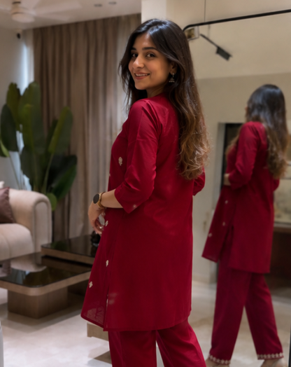 JAIPUR INSPIRE- MAROON COTTON CO-ORD SET