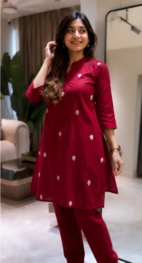 JAIPUR INSPIRE- MAROON COTTON CO-ORD SET