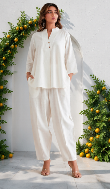 COTTON FLEX SOLID WHITE CO-ORD SET