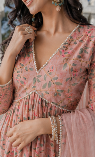 PASTEL PINK PRINTED COTTON KURTA SHARARA - SET OF 3