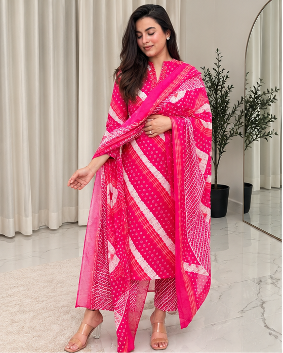 BANDHANI PRINT COTTON KURTA SET