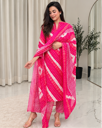 BANDHANI PRINT COTTON KURTA SET
