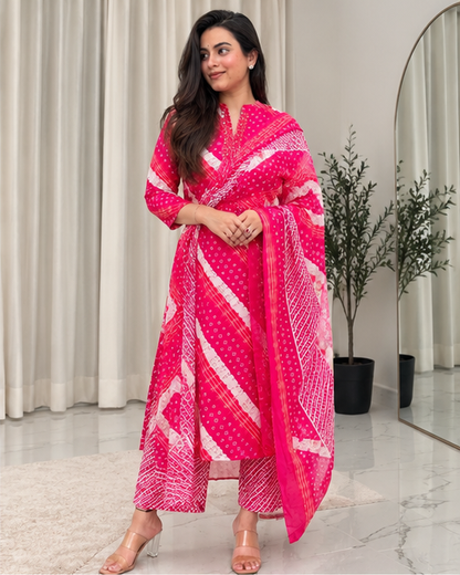 BANDHANI PRINT COTTON KURTA SET