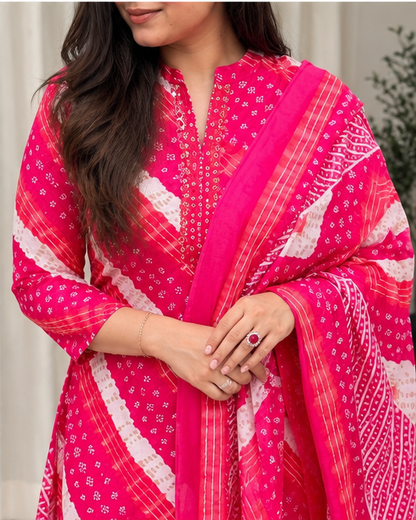 BANDHANI PRINT COTTON KURTA SET