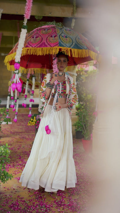 OFF-WHITE NAVRATRI STYLE LEHENGA CHOLI IN PURE COTTON