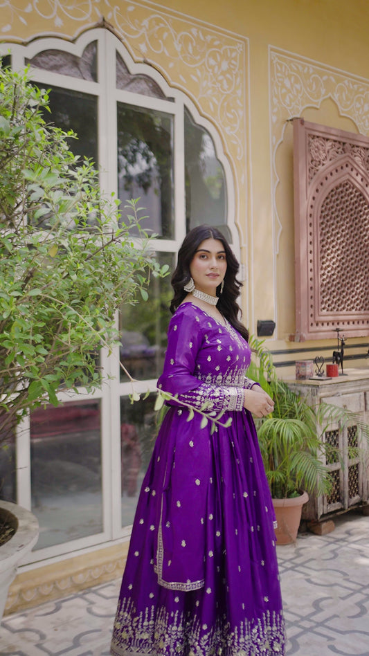 MAHARANI ANARKALI GOWN WITH HEAVY EMBROIDERY WORK - SET OF 3