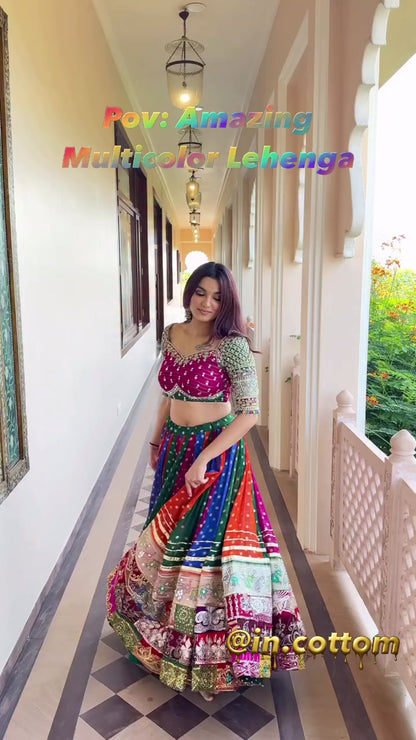 LIBAAZ - DIGITAL PRINT NAVRATRI LEHENGA WITH REAL MIRRO WORK (Fully Stitched)