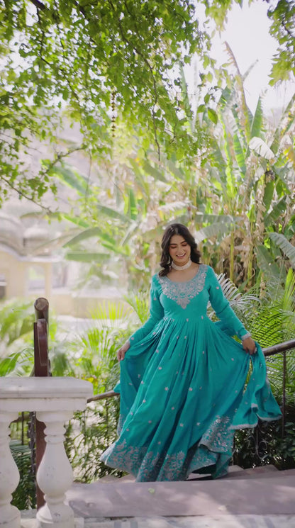MAHARANI ANARKALI GOWN WITH EMBROIDERY WORK - SET OF 3