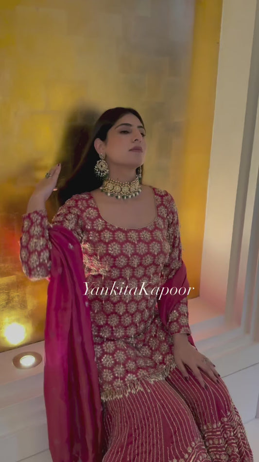 YANKITA KAPOOR  ETHNIC MAROON SHARARA SET (Fully Stitched)