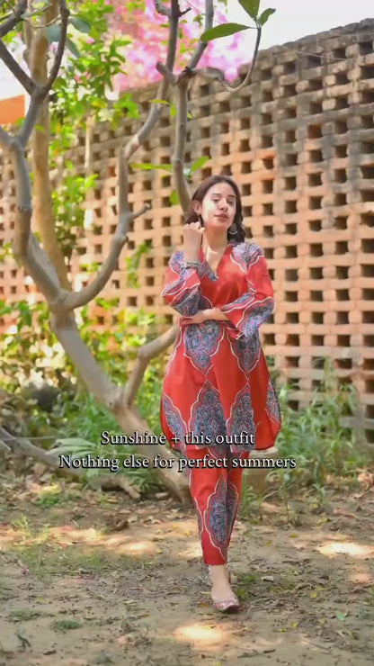 AZURE  RED CO-ORT SET