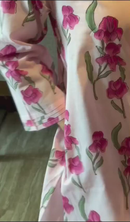PINK FLORAL PRINTED MANDARIN COLLAR TUNIC WITH SALWAR