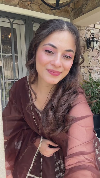 BROWN STAR GEORGETTE CODDING WORK SALWAR SUIT  (FULLY STTITCHED)