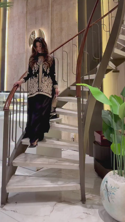 BLACK FAUX GEORGETTE PAKISTHANI SUIT SET