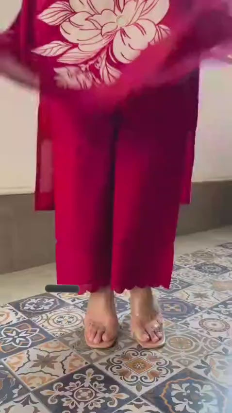 COTTON FLOWER PRINT KURTA SET WITH DUPATTA (FULLY STTITCHED)