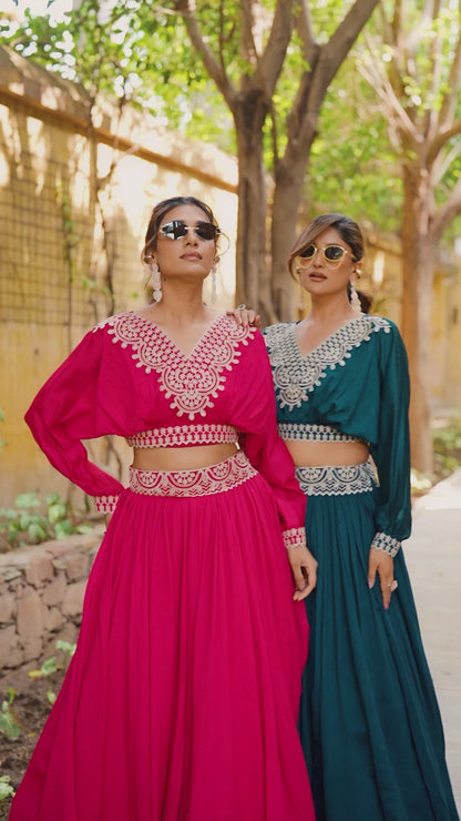 DESIGNER VICHITRA SILK THREAD EMBROIDERED LEHENGA CO-ORD SET