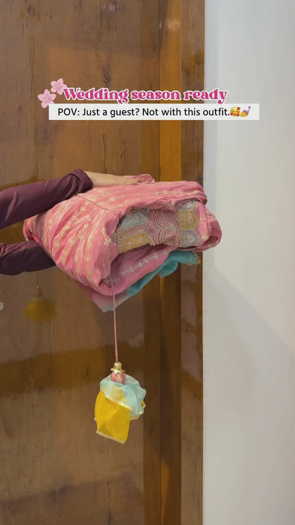 LIGHT PINK CHINON SILK DIGITAL PRINT AND LACE ANARKALI SUIT