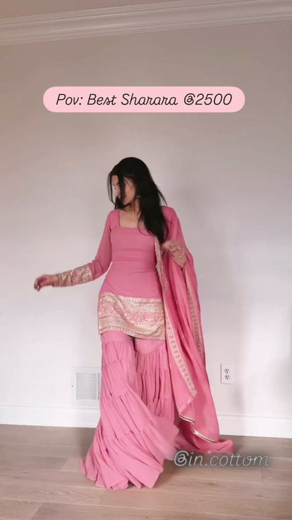 BABY PINK - BEAUTIFUL SHARARA SUIT SET (FULLY STTITCHED)