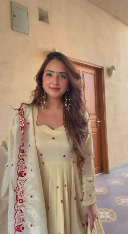 WHITE COSMOS SILK ANARKALI GOWN