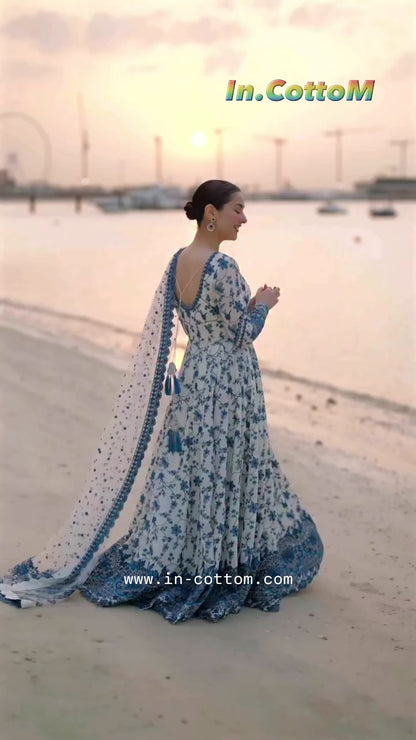 HANIA - LUXURY LAWN WHITE ORGANZA SILK ANARKALI GOWN