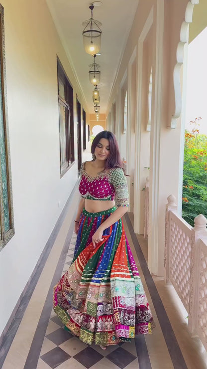 LIBAAZ - DIGITAL PRINT LAHENGA WITH REAL MIRRO WORK (Fully Stitched)