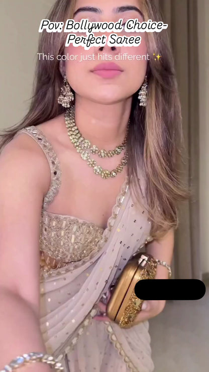 BOLLYWOOD EDITION- LIGHT BROWN READY TO WEAR LEHENGA SAREE