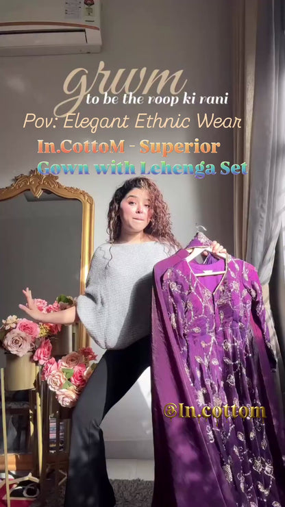NEHA's FAVOURITE - PURPLE FENDY SILK DESIGNER GOWN - LEHENGA SET
