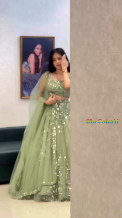 InCottoM - PREMIUM MINT GREEN LEHENGA CHOLI SET