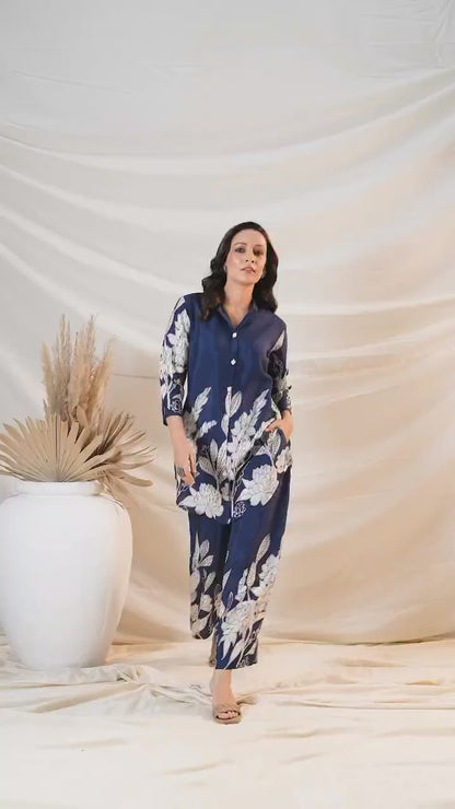 ROYAL BLUISH FLORAL PRINTED CO-ORD SET