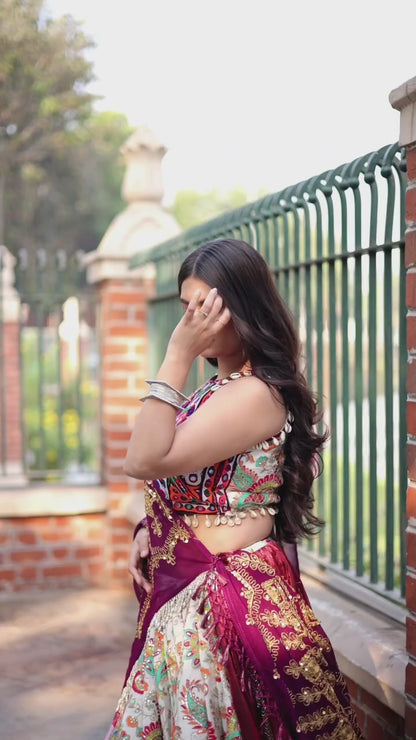 NAVRATRI SPECIAL CHANIYA CHOLI WITH DIGITAL PRINT & REAL MIRROR WORK