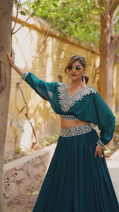 DESIGNER VICHITRA SILK THREAD EMBROIDERED LEHENGA CO-ORD SET