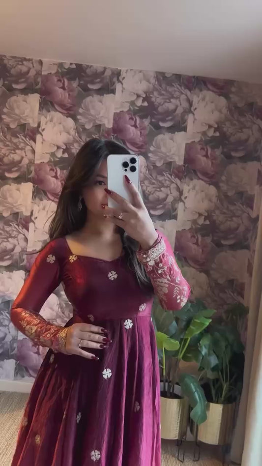 DUAL SHADE COLOUR CHINON SILK SEQUENCE WORK ANARKALI SUIT