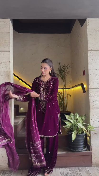 ELEGANT WINE COLOUR KURTA SALWAR SET