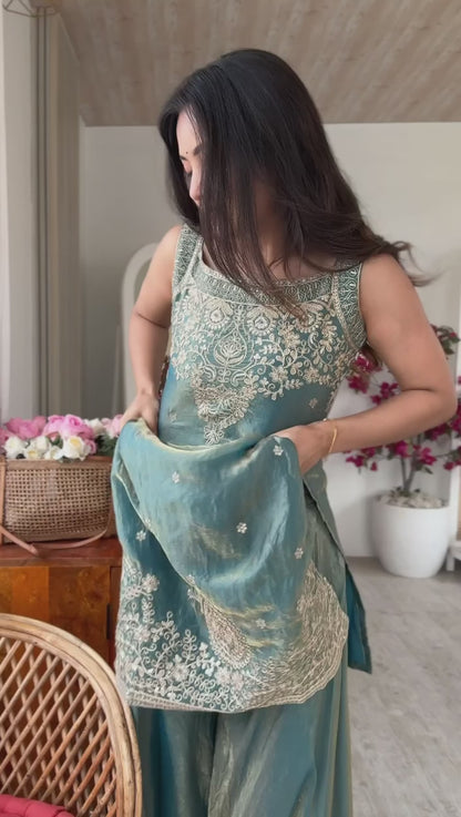SEA GREEN SILK KURTA SET WITH DUPATTA