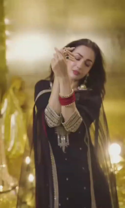 MALAIKA - BLACK STRAIGHT PARTY WEAR KURTI BOTTOM & DUPATTA SET