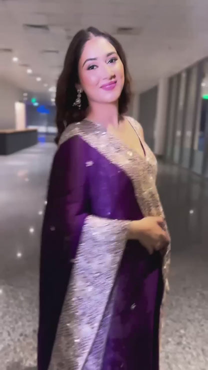 ROHINI - PURPLE SHARARA KURTA SET THREAD WITH SEQUENCE WORK SET OF 3