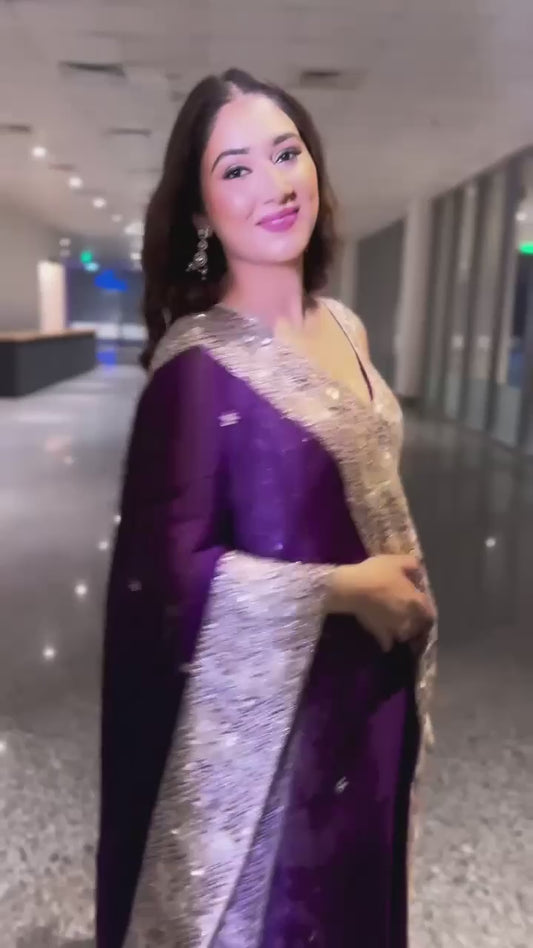 ROHINI - PURPLE SHARARA KURTA SET THREAD WITH SEQUENCE WORK SET OF 3