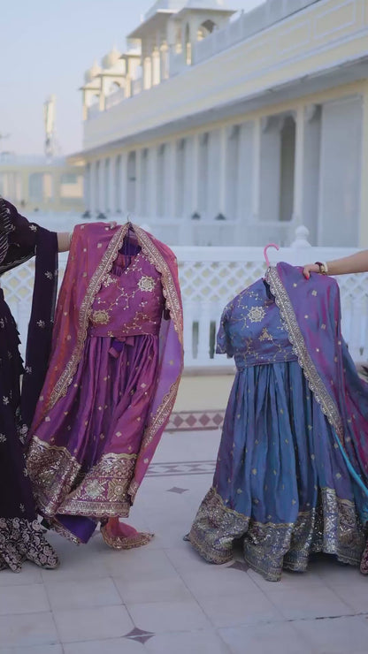 SILK EMBROIDERED LEHENGA CHOLI WITH DUPATTA SEQUINS & ZARI WORK