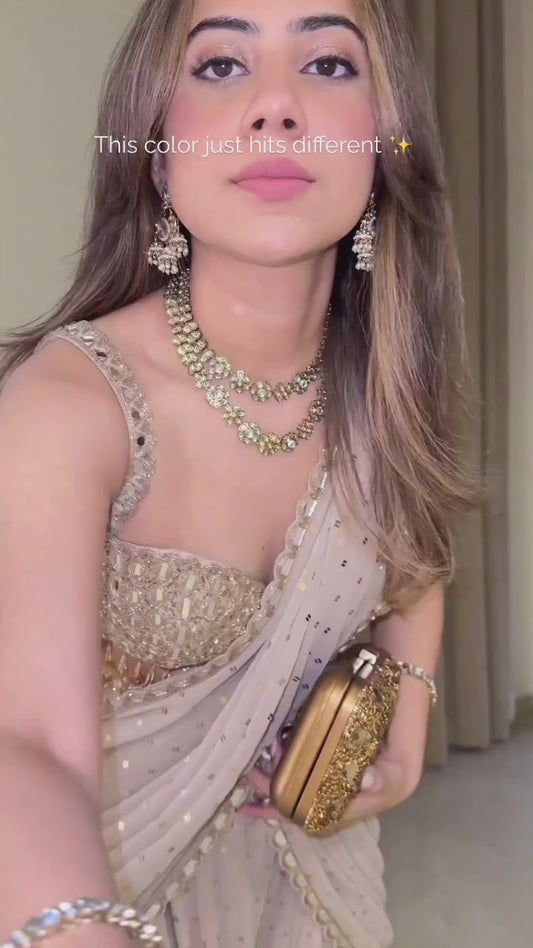 LIGHT BROWN FAUX GEORGETTE READY TO WEAR LEHENGA SAREE