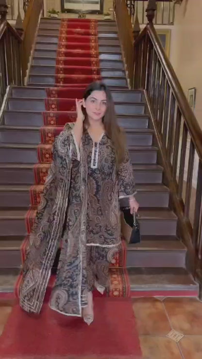 GREEN PAISLEY PRINT COTTON SUIT SET