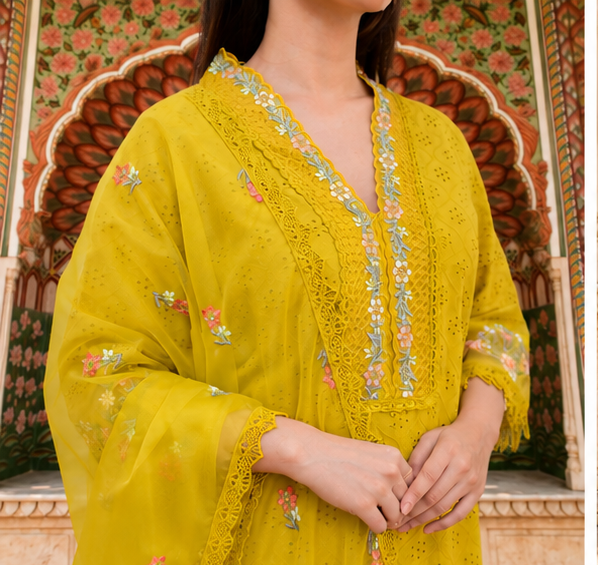 PURE COTTON PAKISTANI SCHIFFI CUTWORK SUIT SET  WITH EMBROIDERY WORK
