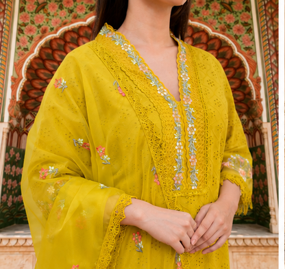 PURE COTTON PAKISTANI SCHIFFI CUTWORK SUIT SET  WITH EMBROIDERY WORK