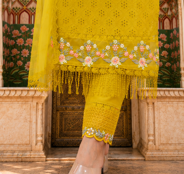 PURE COTTON PAKISTANI SCHIFFI CUTWORK SUIT SET  WITH EMBROIDERY WORK