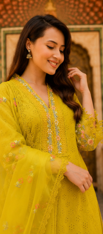 PURE COTTON PAKISTANI SCHIFFI CUTWORK SUIT SET  WITH EMBROIDERY WORK