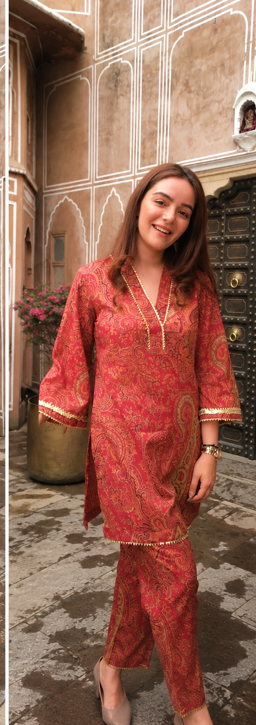 PINK FLORAL KURTA PANTS SET